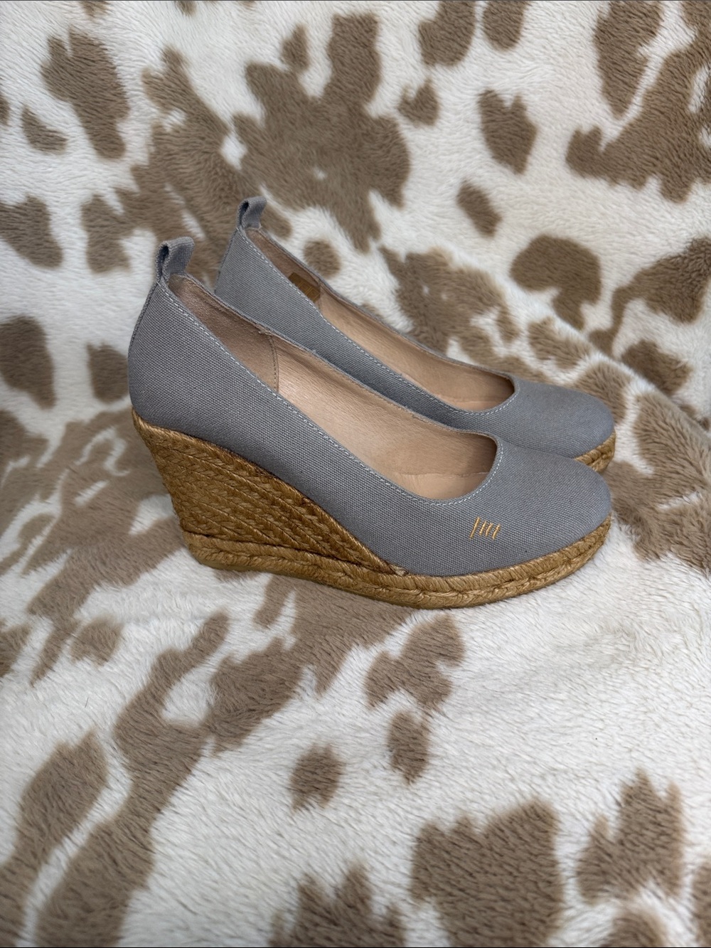 Gray Canvas Espadrille Wedge Pumps
